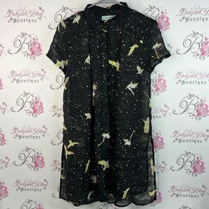 Camilla tree dress button up tshirt long Black Dress with Starry bird Design